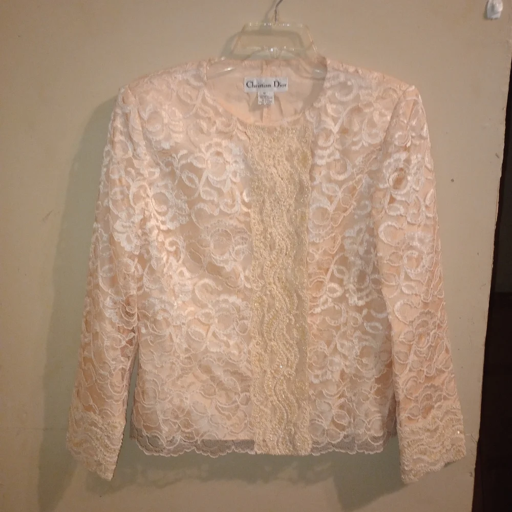 EUC Christian Dior Vintage 80s Lace Floral Jacket Women's Size 12